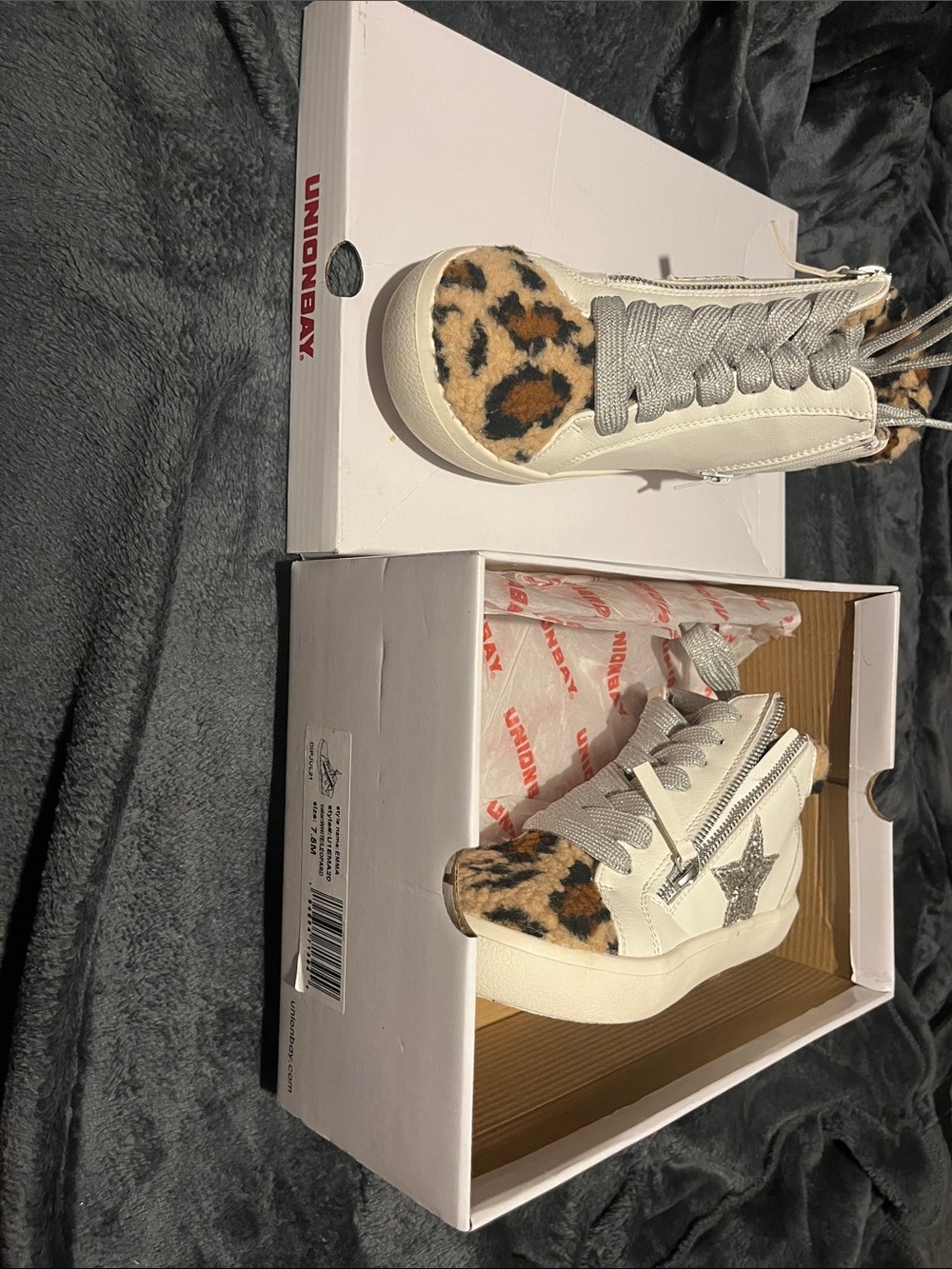 Unionbay Women’s White Leopard-Accent High Top Sneakers